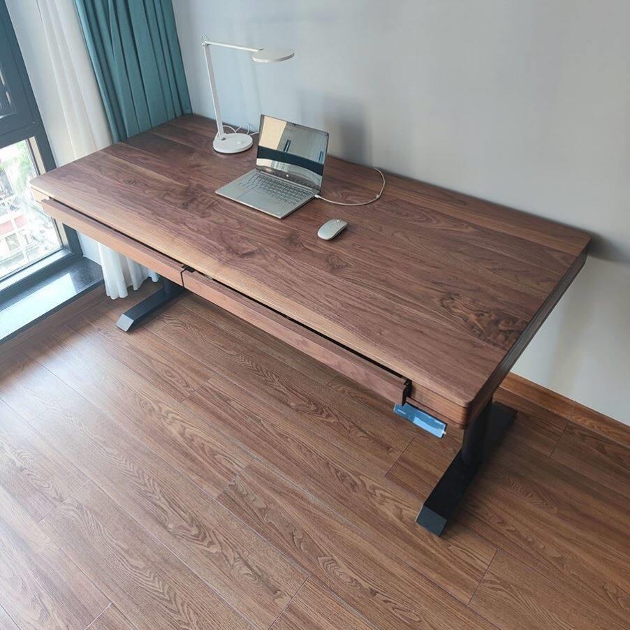 黑胡桃实木智能电动升降桌茶几餐桌两用客厅书桌电脑初中生学习桌