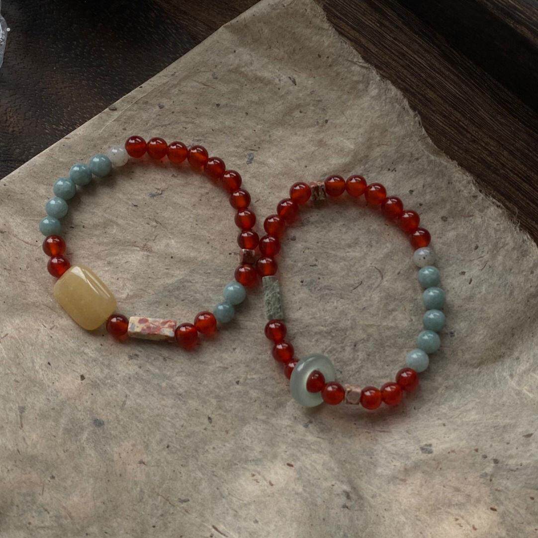 新中式国风简约寿山石手串复古小众设计叠礼物手饰串珠手链配饰