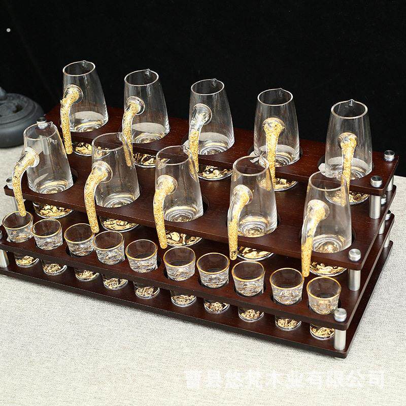创意胡桃木色梯形白酒杯高档客厅收纳层架步步高升白酒分酒器杯架