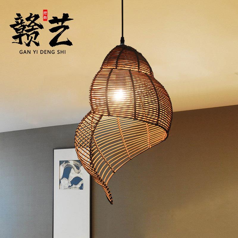 东南亚藤艺田螺吊灯田园风格阳台庭院灯具农家乐饭店创意复古灯饰