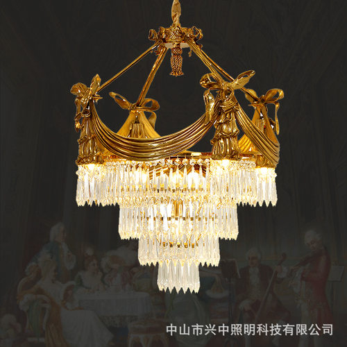 法式餐厅水晶吊灯欧式别墅客厅全铜灯饰轻奢复古大气脱蜡长