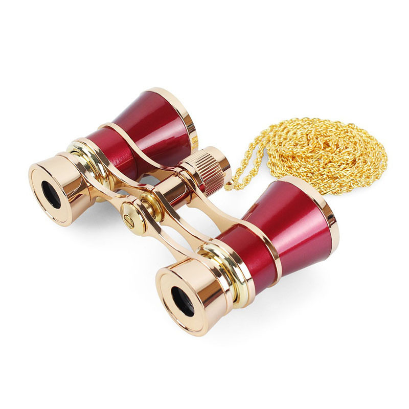 3X25复古金属带链双筒观影望远镜
