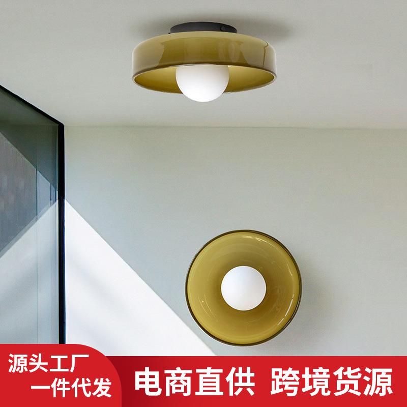 北欧现代简约吸顶灯卧室灯创意个性彩色玻璃阳台过道玄关灯中古风
