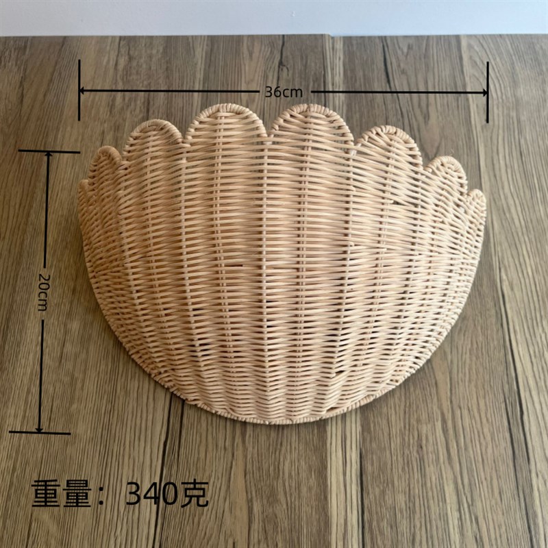 田园风藤编壁挂储物篮家居民宿装饰玩具杂物收纳篮扇形装饰壁挂篮