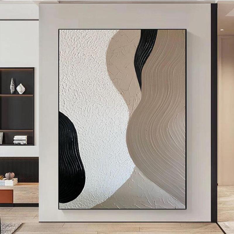 手绘油画黑白灰立体客厅装饰画抽象几何图案走廊玄关挂画手工成品