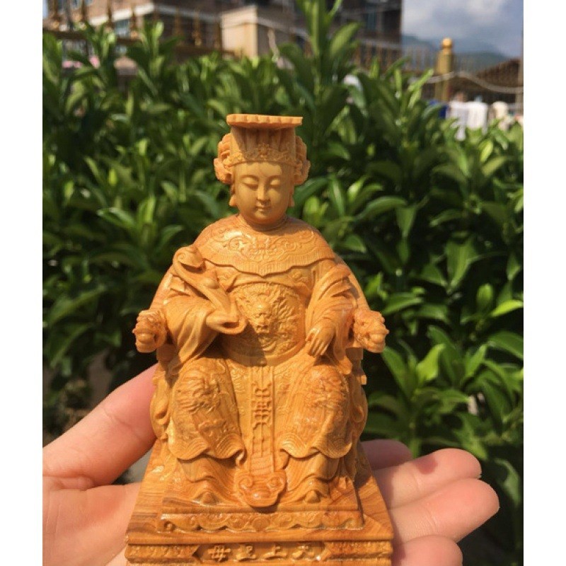 黄杨木如意妈祖摆件木制工艺品原木精雕汽车装饰摆件家居平安神像
