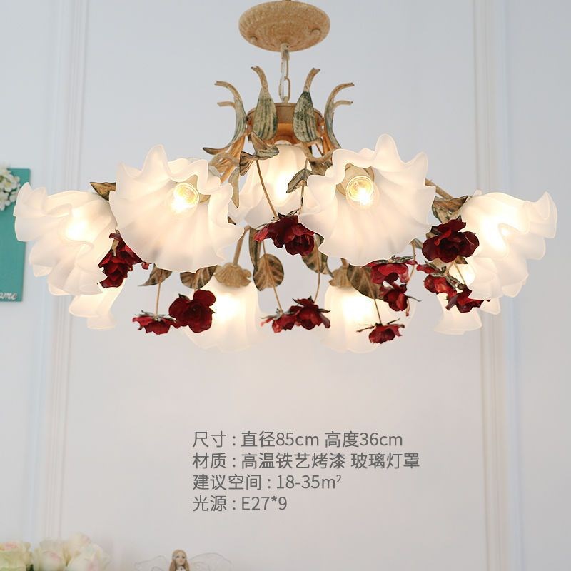 美式田园卧室吊灯法式复古餐厅客厅铁艺花草乡村浪漫做旧风格灯具