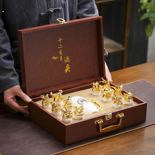 十二生肖酒具套装 陶瓷白酒分酒器中式创意兽首酒杯商务婚庆礼品