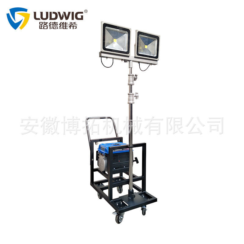 简易款不锈钢手动升降杆100WLED灯150W金卤灯移动照明灯车应急灯