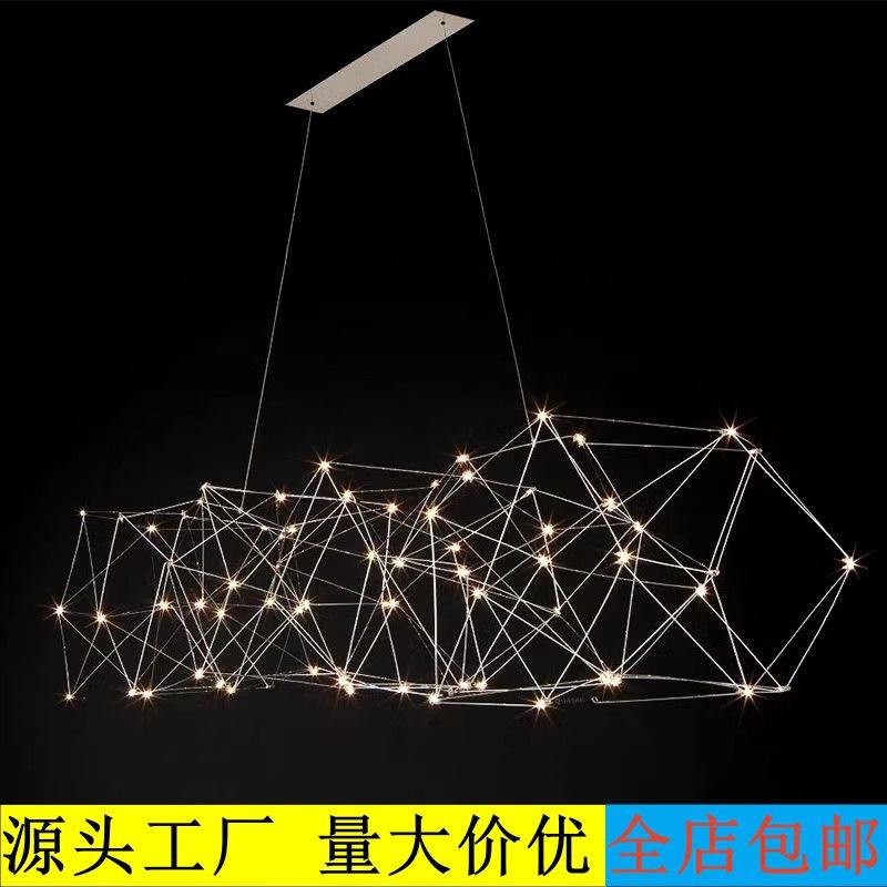 意式轻奢萤火虫长条吊灯别墅酒店前台吧台饭厅展厅光立方led灯图片