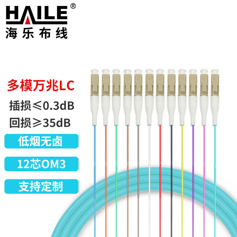 LC电信级多模万兆12芯束装尾纤 50/125法兰盘分纤箱ODF配线架专用