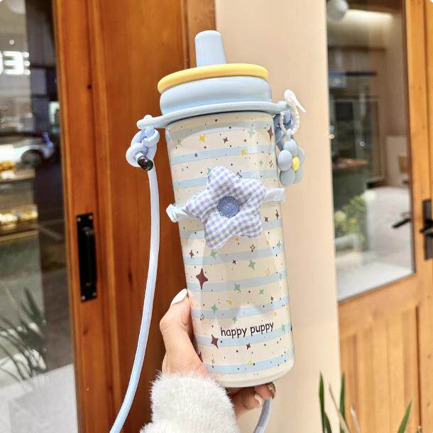 保温杯斜挎可背女生带杯套高颜值大容量陶瓷内胆吸管水杯学生上班
