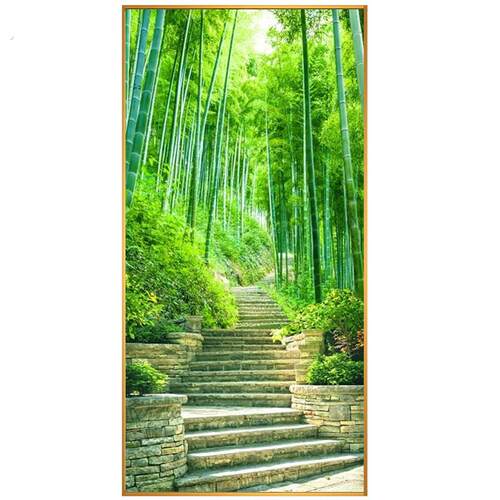 现代简约入户走廊过道玄关装饰画进门竖版风景树林挂画大树墙壁画