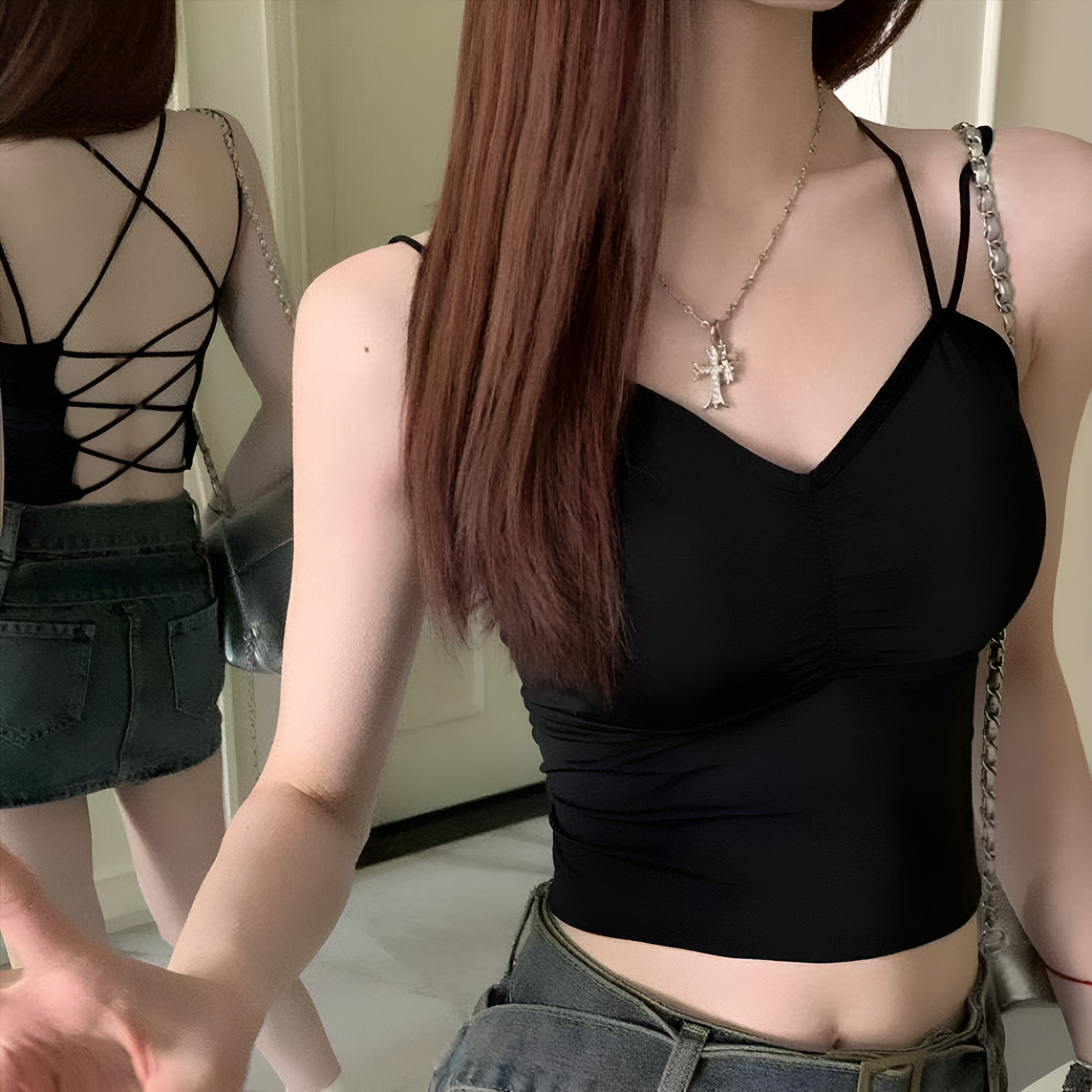夏季新款性感美背吊带背心女学生内搭打底上衣少女露背外穿内衣女