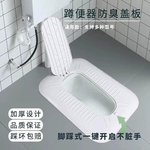 厕所盖板蹲坑盖通用防臭防堵塞器全封闭一键自动翻盖板蹲便器家用