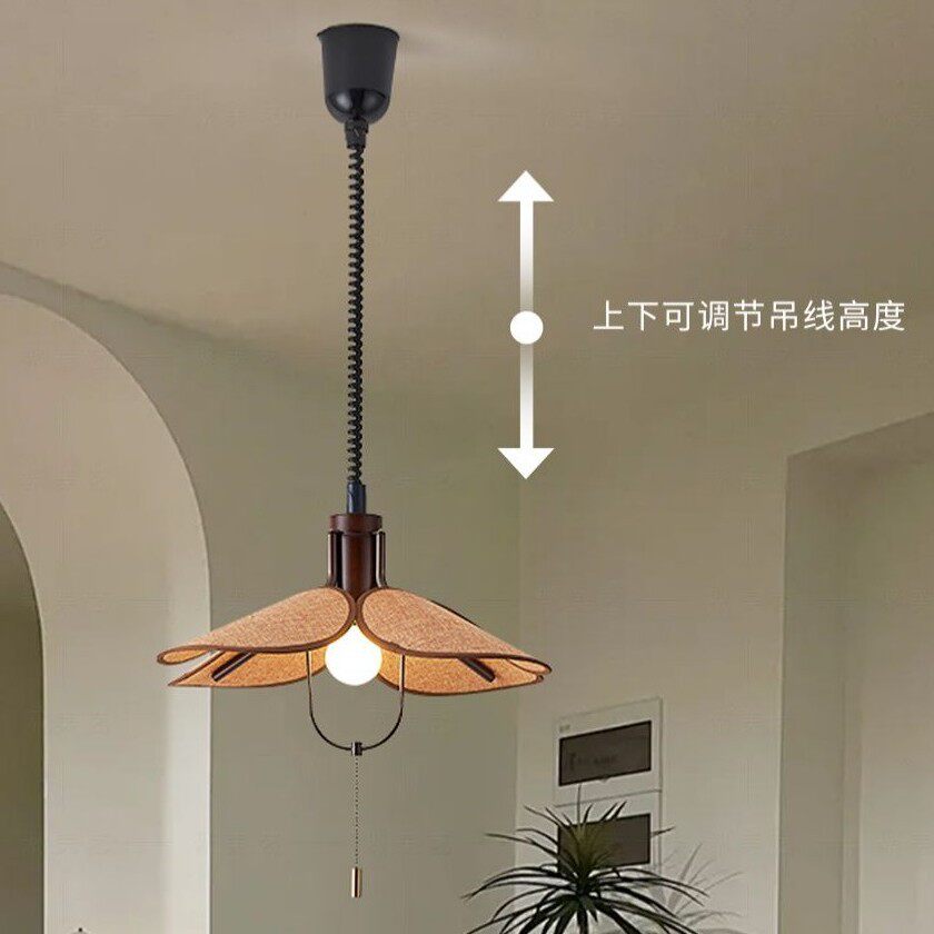 复古日式实木可伸缩餐厅小吊灯