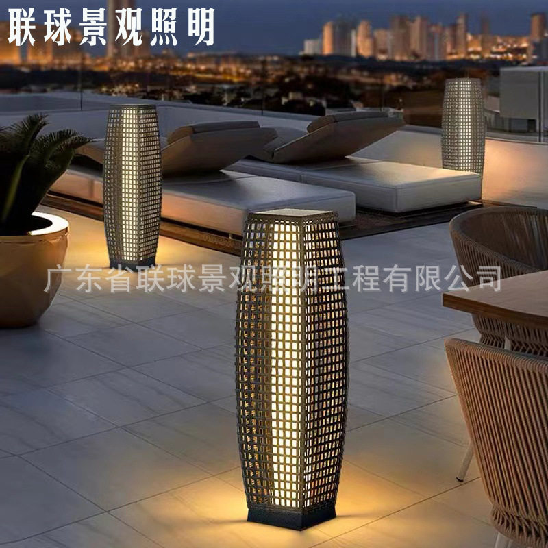 太阳能庭院灯户外落地灯防水草坪灯藤编室外装饰景观灯别墅花园灯