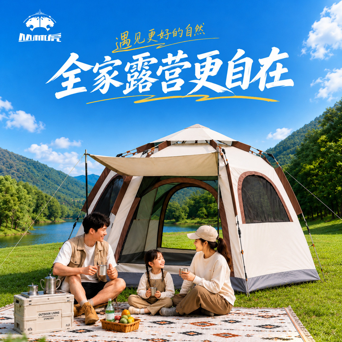 丛林虎帐篷户外便携折叠露营装备全套野营过夜加厚自动速开折叠椅