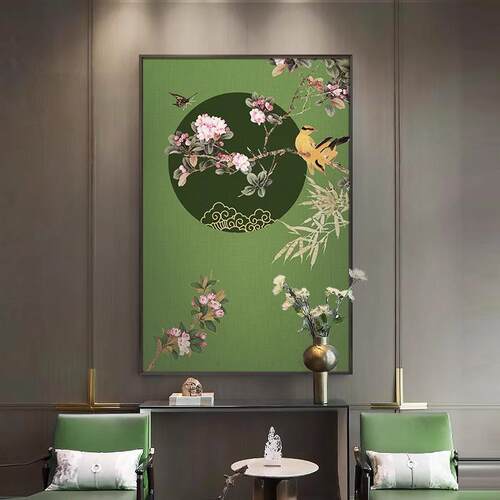 中国风新中式客厅装饰画花鸟玄关画挂画正对门竹子画洗漱台壁画
