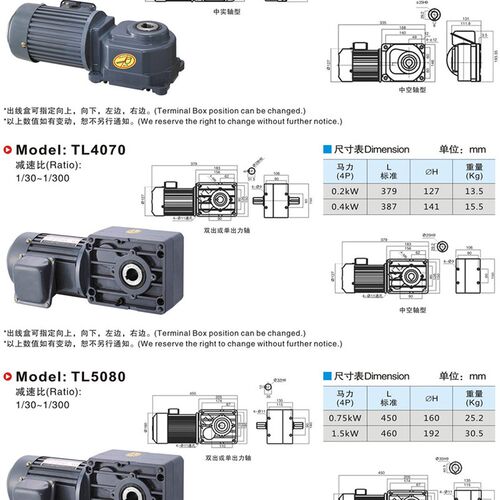 TLM轴上型齿轮减速电机调速电机TL4060-100W 200W 400W 550W