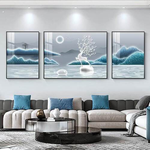 山水客厅装饰画现代简约轻奢高级感沙发背景墙抽象三联好寓意挂画