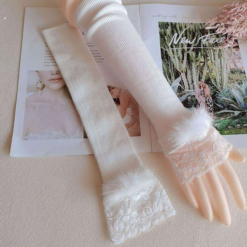 大衣袖子毛毛配件袖口毛圈毛毛袖子手臂套大衣袖子毛毛针织蕾丝套