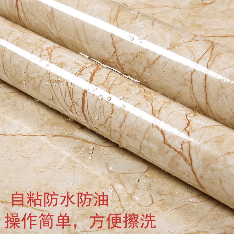 加厚防水大理石纹壁纸厨房防油橱柜家具翻新墙面展会墙纸自粘墙纸