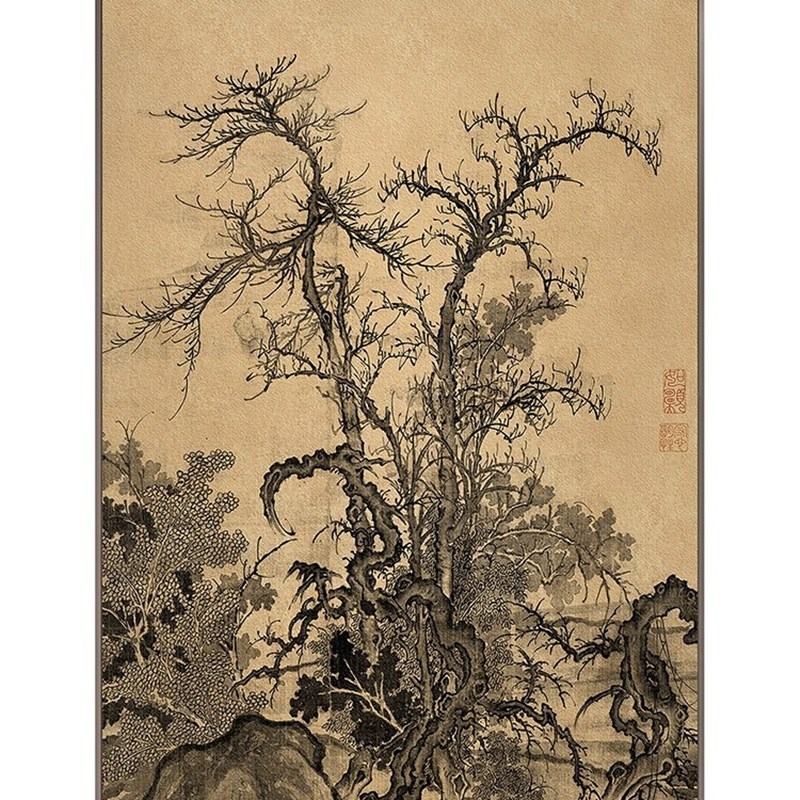 茶室书房意境古画挂画酒店走廊过道壁画新中式竹报平安玄关装饰画