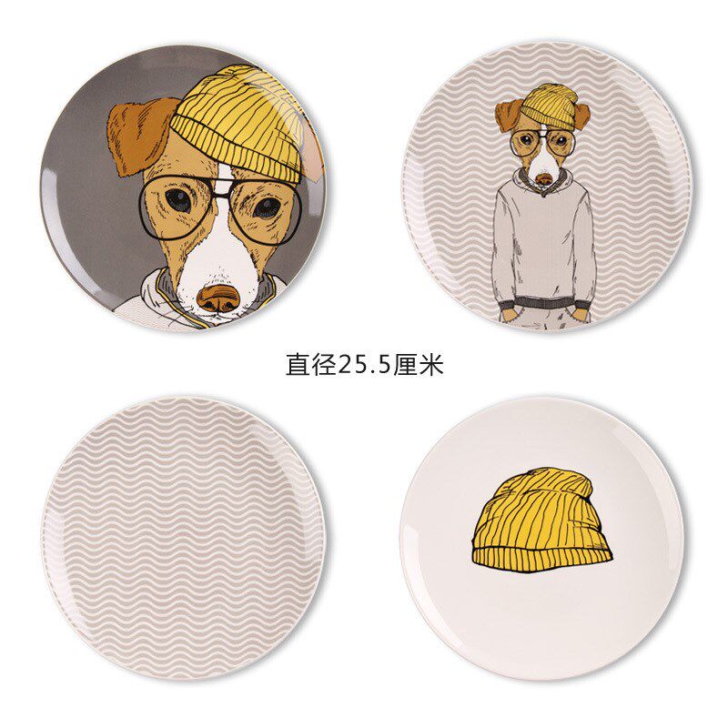 北欧卡通狗简约墙上装饰品画陶瓷盘装饰挂盘墙壁挂摆设墙饰背景