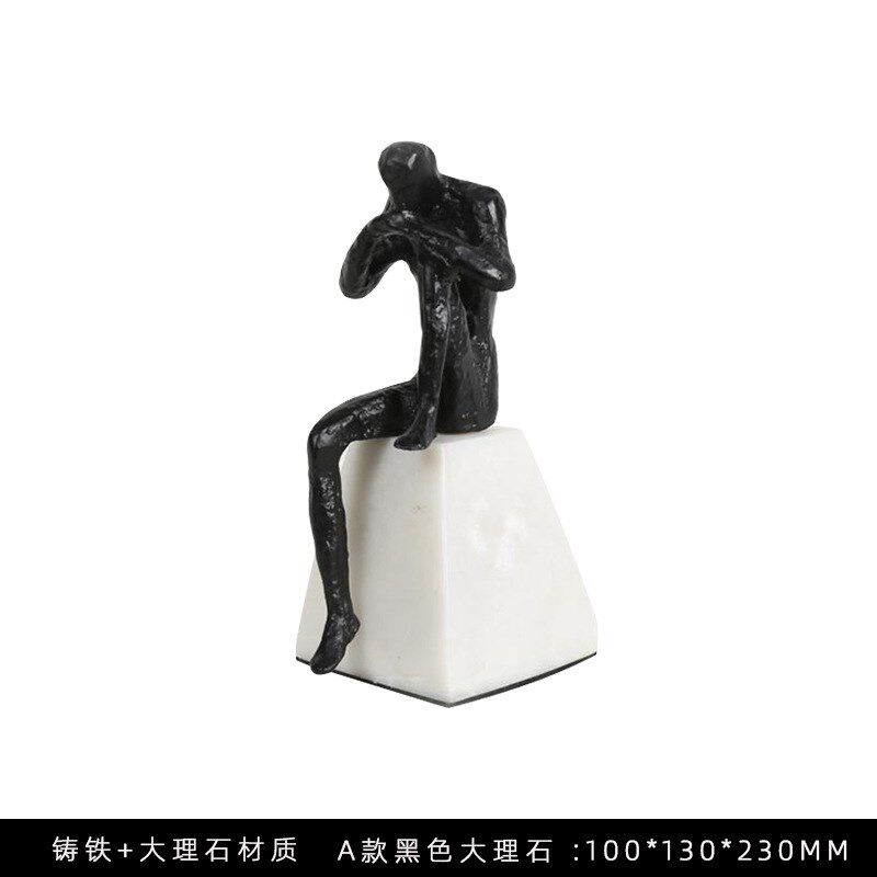 后现代北欧家居样板房别墅软装饰品北欧铸铁思考者人物摆件