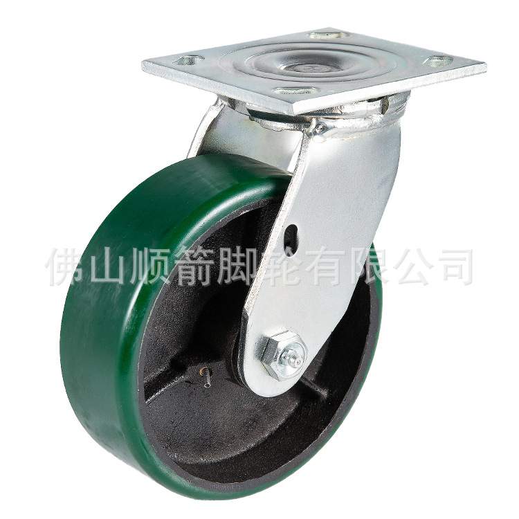 聚氨酯万向轮1吨承重轮子带刹车定向轮6寸8寸工业脚轮重型铸铁轮