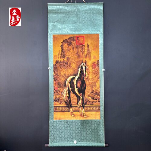 名人字画仿古画中堂卷轴挂画客厅装饰画防伪画郎世宁雪点马
