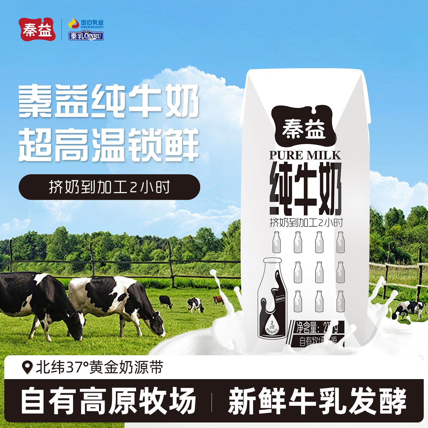 秦益纯牛奶整箱营养健康早餐牛奶217g*12盒100%生牛乳口感醇厚