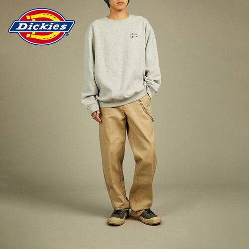Dickies秋冬 图案印花加绒圆领休闲宽松美式卫衣 运动男女情侣