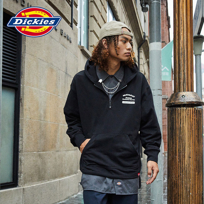 Dickies帝酷适卫衣春夏男女情侣半拉链连帽毛圈内里印花美式卫衣