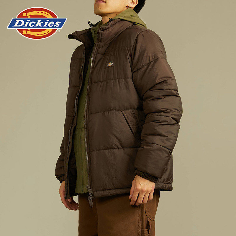 Dickies帝酷适秋冬工装小logo棉服拉立领纯色链保暖外套男女情侣