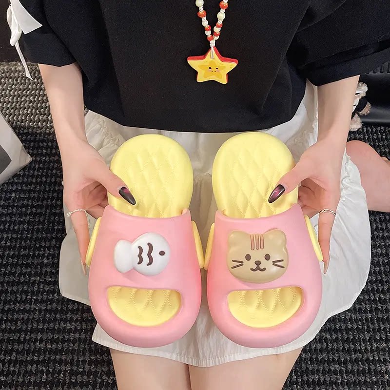 可爱卡通猫和鱼拖鞋女款