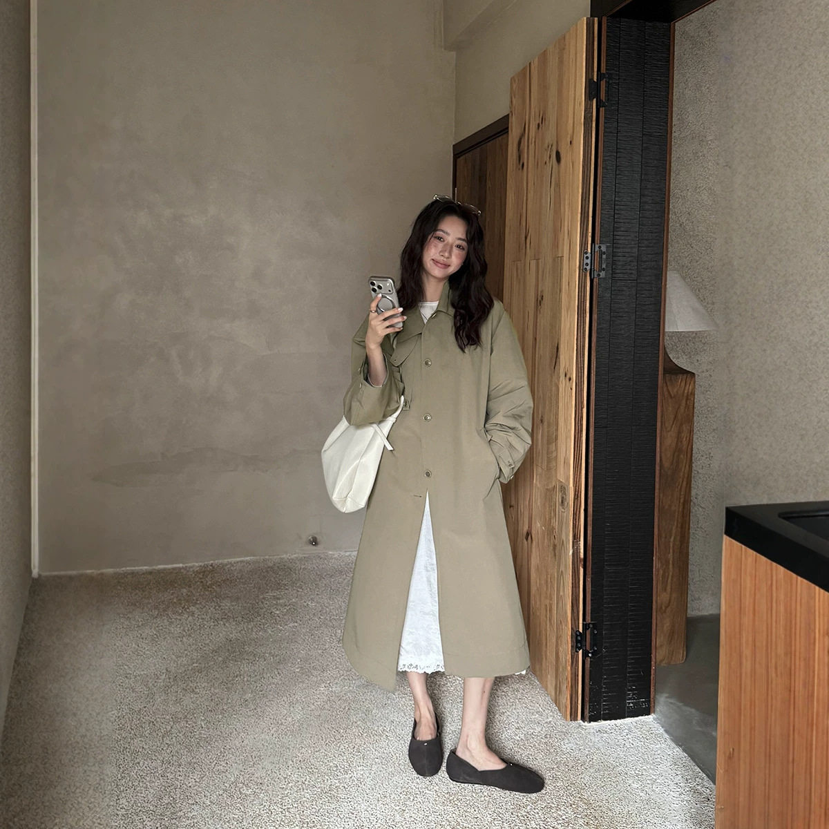 Onde FW26 A字复古气质廓形宽松长款风衣外套