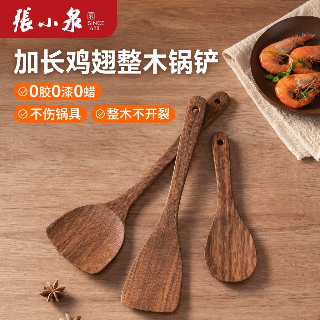 张小泉木铲子不粘锅专用木质加长柄锅铲厨房家用煎铲饭勺厨具套装