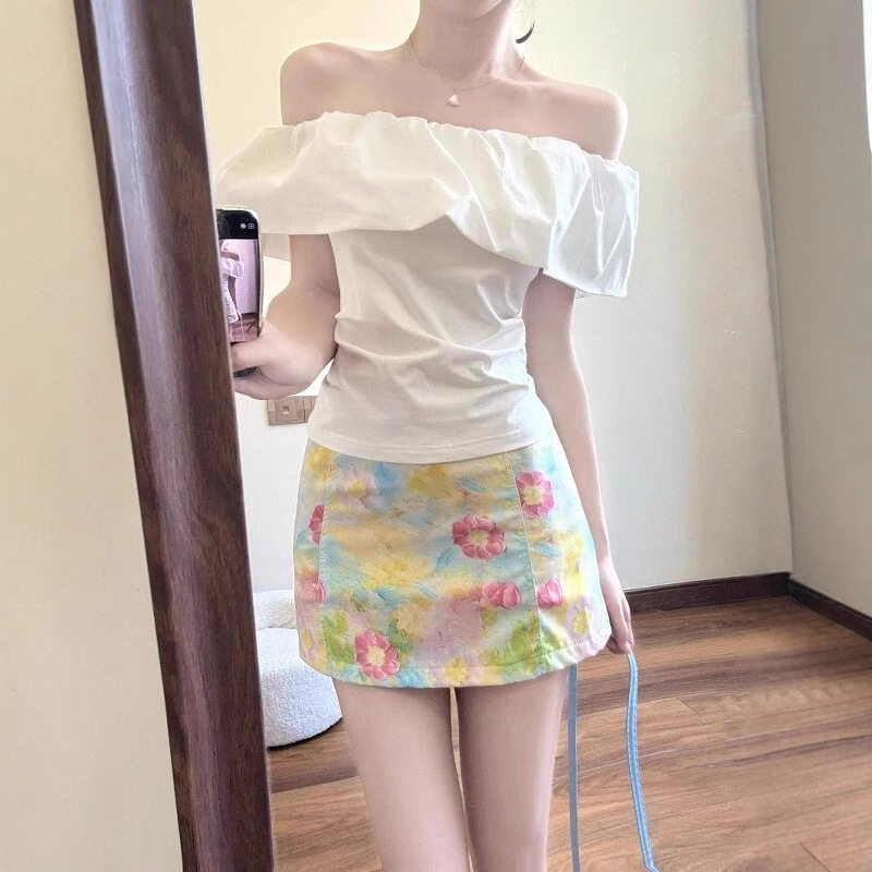 胖mm热辣高腰碎花半身裙短裙显瘦遮肚夏季包臀大码半裙女a字油画