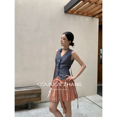 攸吉CZ ZHANG夏季复古印花a字半身裙女ins高腰休闲小短裙 C22216