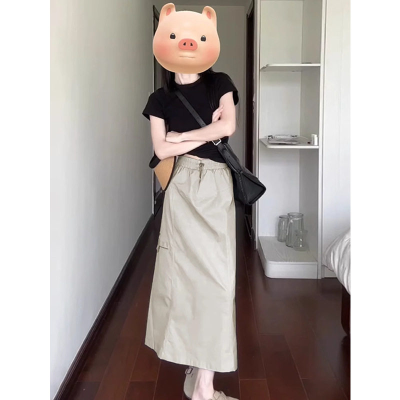 美式速干工装半身裙女夏季新款胖mm大码辣妹显瘦直筒包臀a字裙子