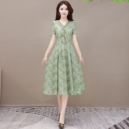 专柜品牌真丝桑蚕丝连衣裙新款夏季女装时尚气质妈妈遮肚碎花裙子