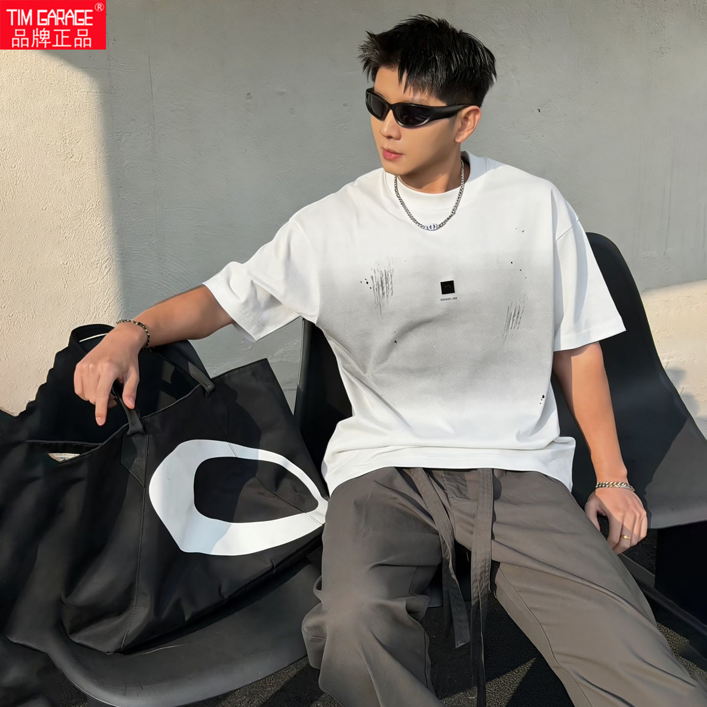 2026美式复古重磅水洗短袖T恤男春夏季宽松男纯棉刺绣圆领半袖潮