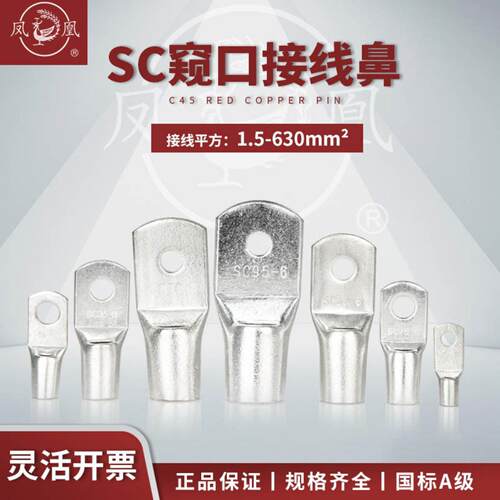 窥口铜鼻子短款铜线耳船用JK端子SC-4/6/10/185/240平方加厚线耳