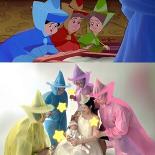 魔法全家福！彩色雨衣diy灰姑娘仙女酵母cos服闺蜜生孩子拍照出片