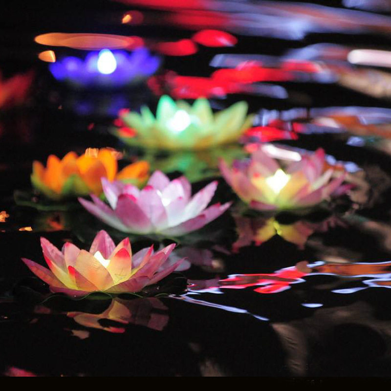 โคมลอยสำหรับเทศกาลผี โคมลอยผ้าไหม LED โคมลอยหลากสี เทียนไฟฟ้า โคมดอกบัว อุปกรณ์เทศกาลตรุษจีน โคมดอกบัวผ้าไหม