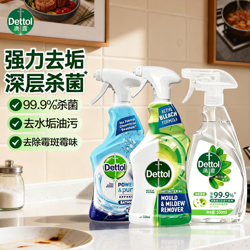 滴露家居清洁套装冰箱除菌泡沫浴室喷雾清洁剂玻璃杀菌除垢除霉