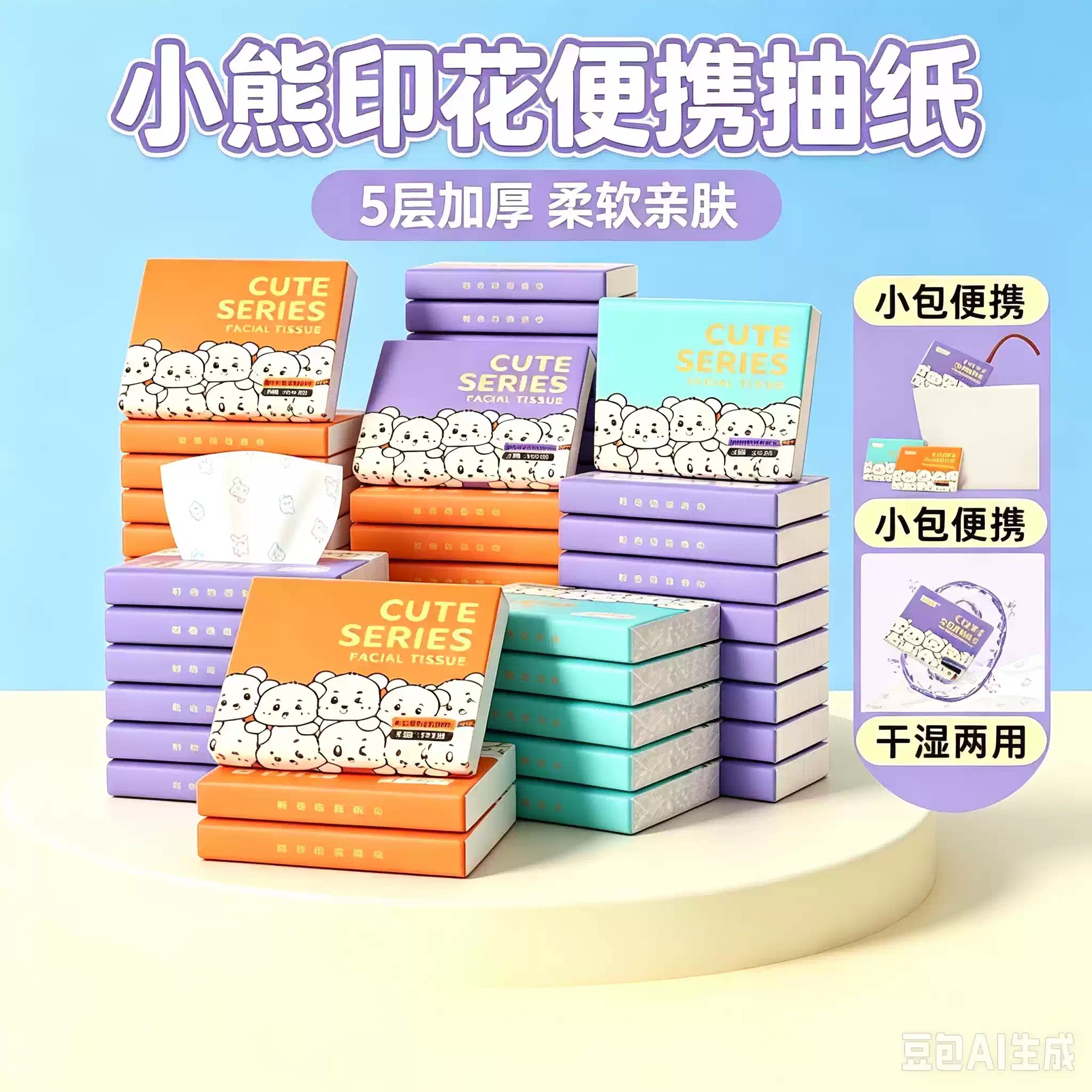 小熊印花纸巾随身便携小包抽纸整箱家用实惠装一次性面巾纸抽JM2