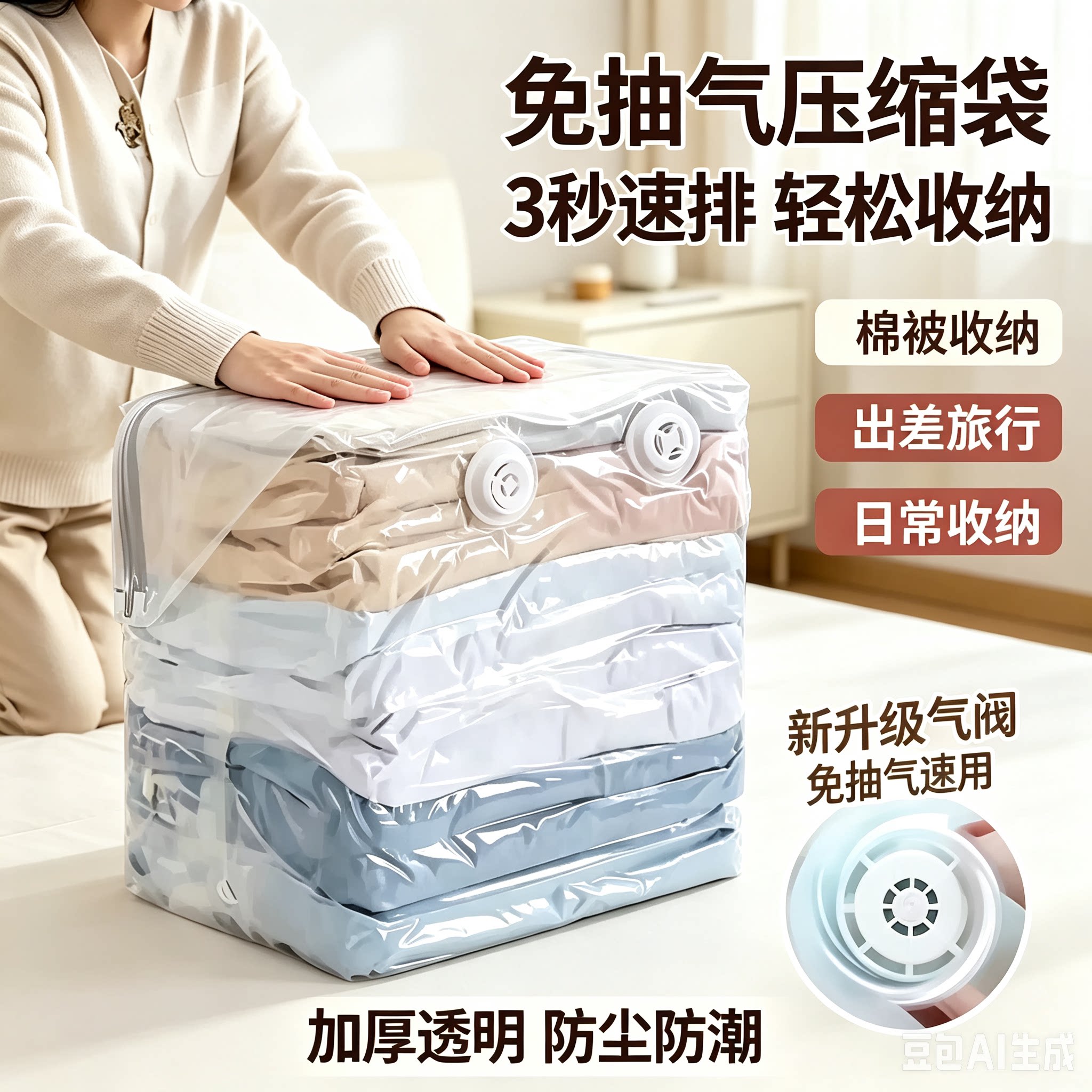 【真空压缩袋】免抽气立体收纳压缩袋抽压两用透明加厚棉被袋JM4